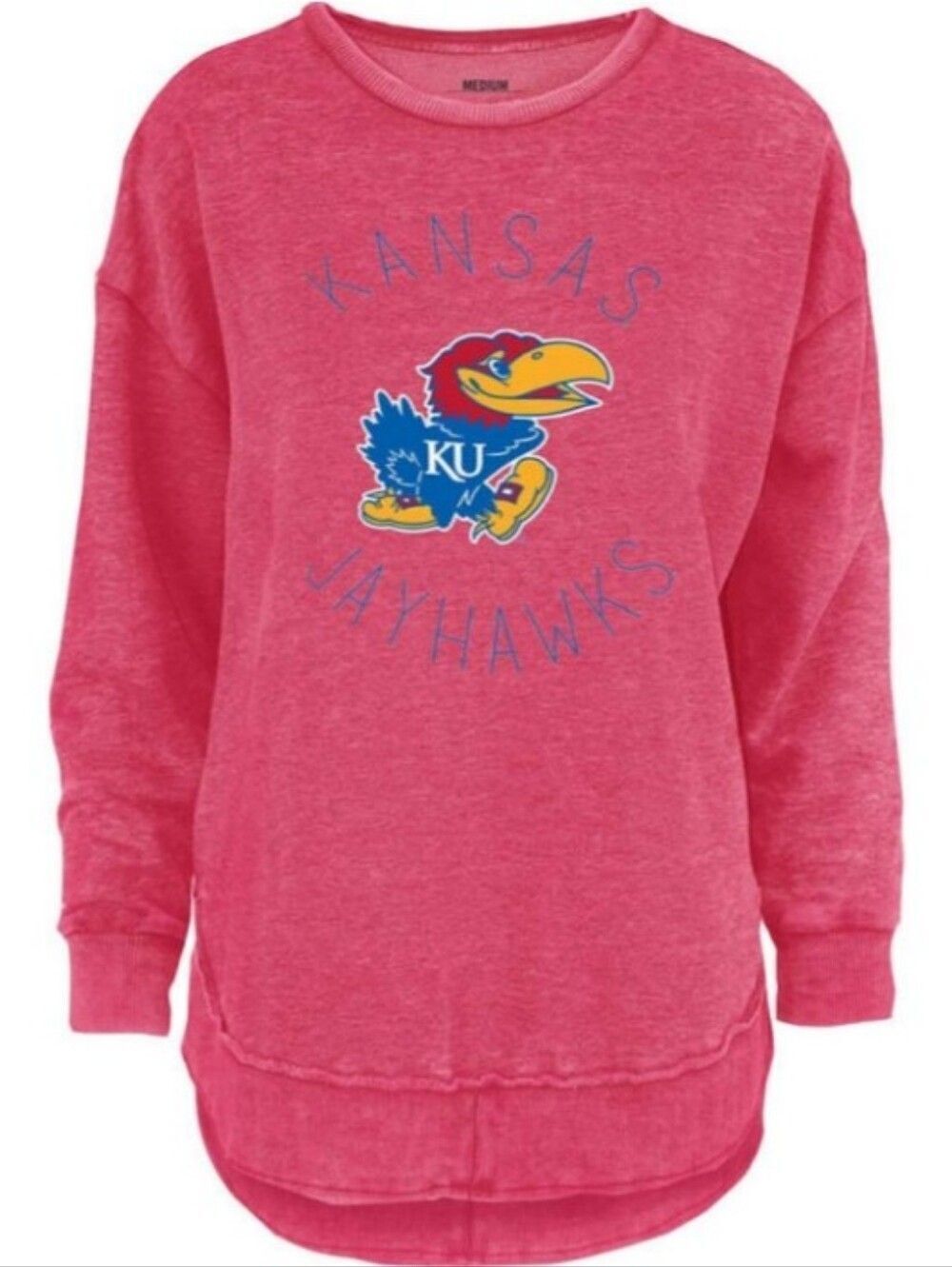 Pressbox Womens Red Kansas Jayhawks Melange Crewneck Sweatshirt Size Medium
